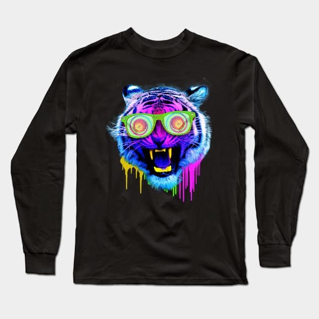 Crazy Tiger Long Sleeve T-Shirt by FerMinem